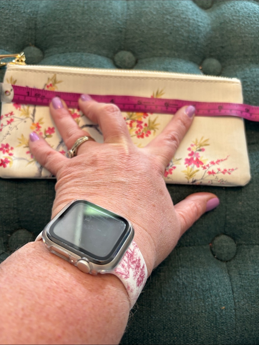 Floral Bird Canvas Zip Pouch - Cream with Pink Accents - Picture 6 of 7